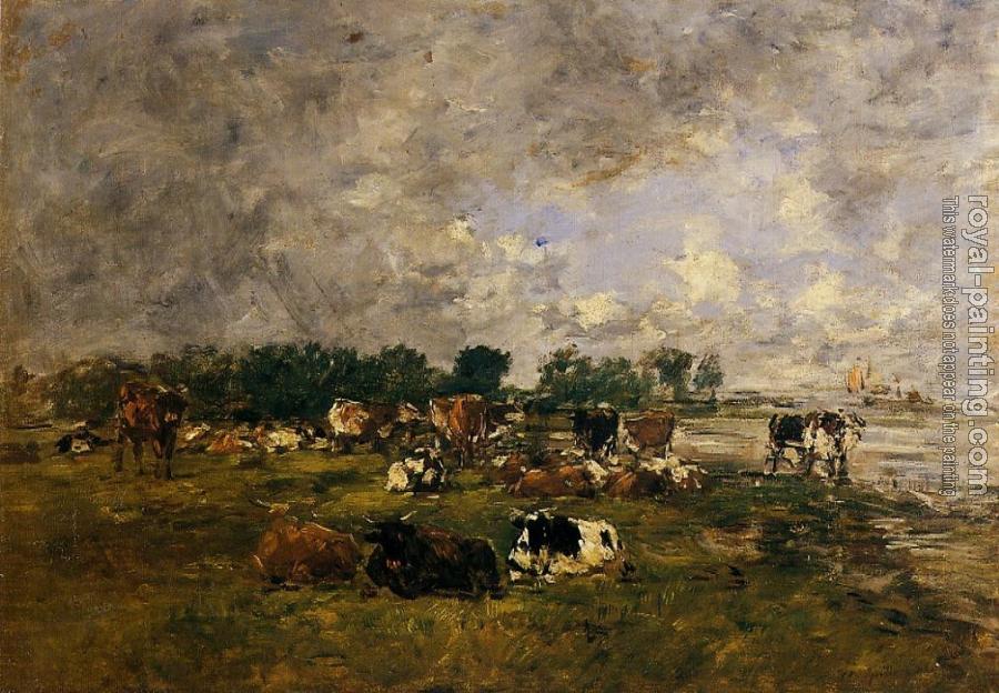 Eugene Boudin : Cows in a Field II